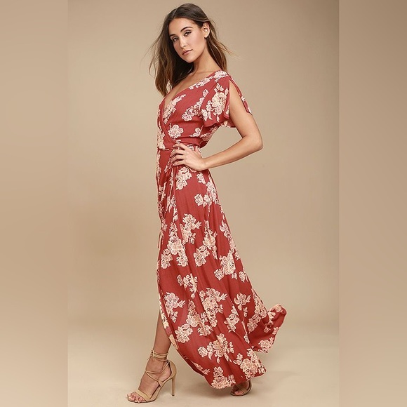 Rust Floral Maxi Dress with Flutter Sleeves - Picture 7 of 7